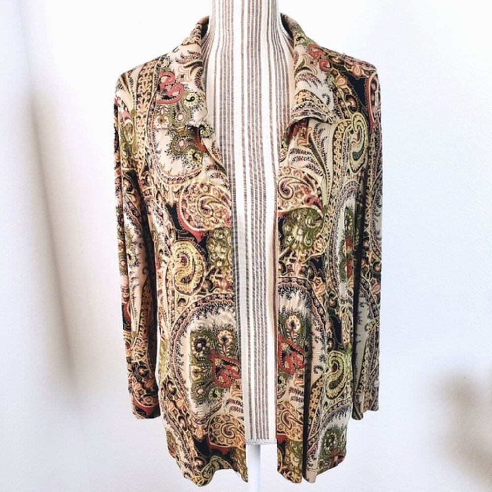 The Travel Collection Paisley Print Slinky Long sleeve Top Cardigan size Large